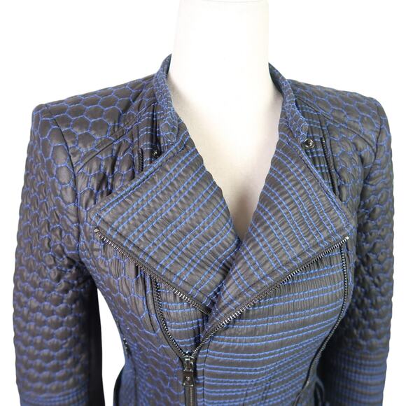 BCBGMAXAZRIA Alton Jacket Quilted Navy Blue and Black Moto XS - Picture 2 of 7
